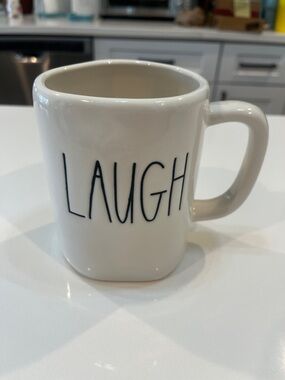 Rae Dunn White 'LAUGH' Ceramic Mug with Black Lettering